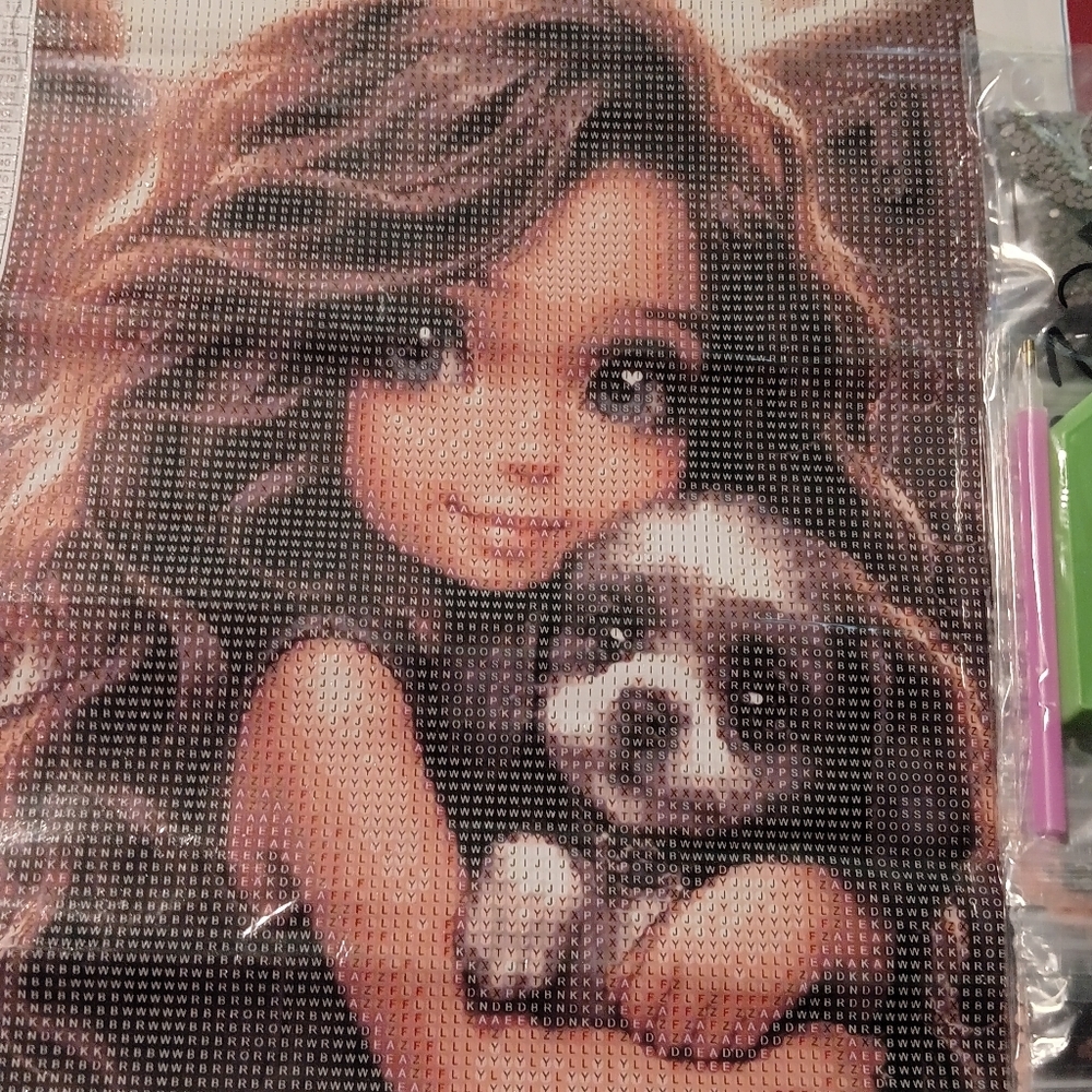 Charming Girl and Dog Diamond Painting Kit - Brown and Black 30x40 - Picture 4 of 5